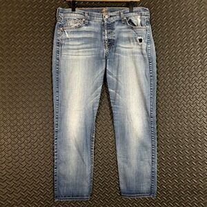 7 For All Mankind Blue Light Wash Straight Leg Cropped Denim Jeans Men's Size 32